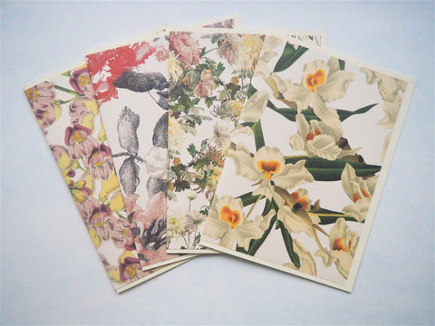 Mixed florals card set--set of 4 blank handmade cards in different designs, with matching lined envelopes