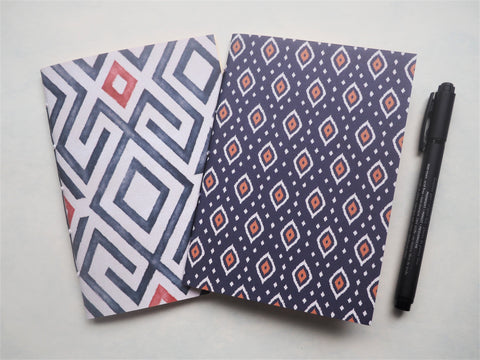 Navy blue ikat designs--set of 2 handbound notebooks for Christmas