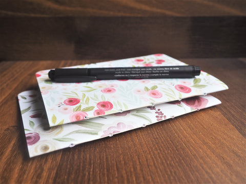 Elegant purple and pink florals on white--set of 2 handbound notebooks for Christmas