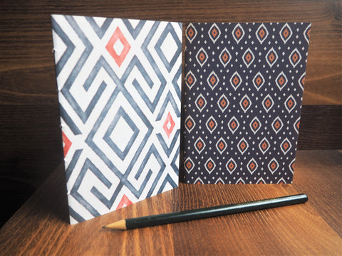 Navy blue ikat designs--set of 2 handbound notebooks for Christmas