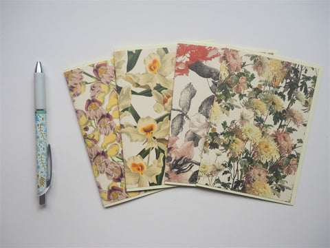 Mixed florals card set--set of 4 blank handmade cards in different designs, with matching lined envelopes