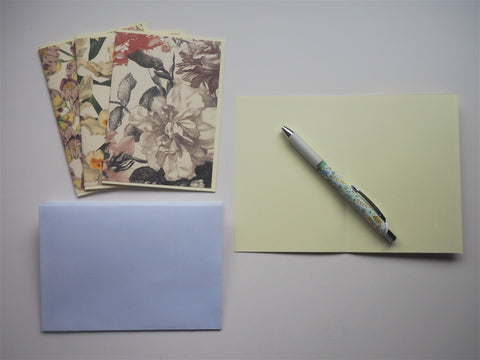 Mixed florals card set--set of 4 blank handmade cards in different designs, with matching lined envelopes