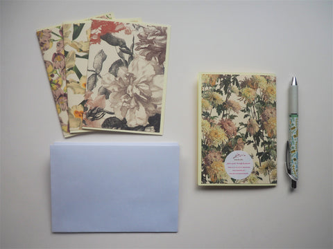 Mixed florals card set--set of 4 blank handmade cards in different designs, with matching lined envelopes