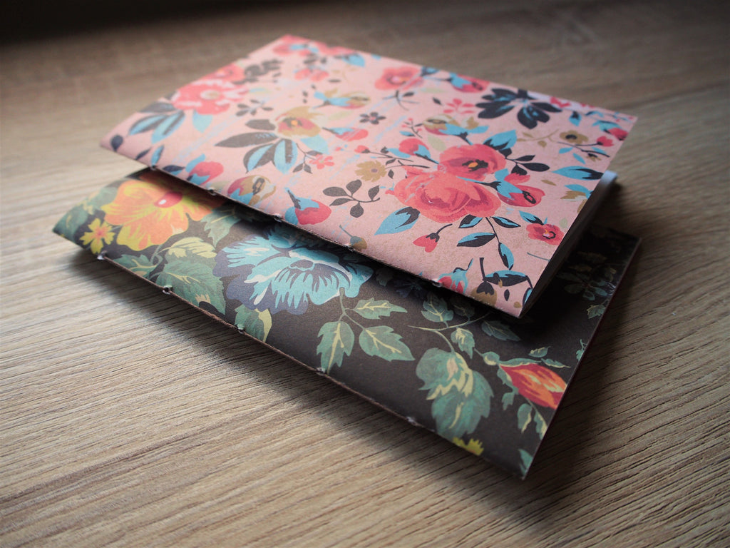 Pretty floral notebooks in pink and black with double-sided designer covers--set of 2
