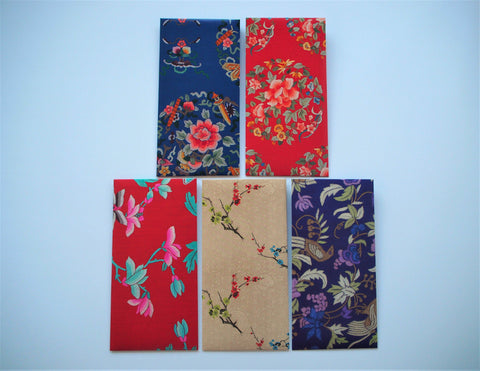 Money envelopes with oriental floral designs in a jumbo size--set of 5 for Chinese New Year
