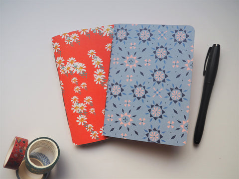 Pretty little floral motifs notebooks in red and blue set of 2--for Chinese New Year, Christmas and Valentine's