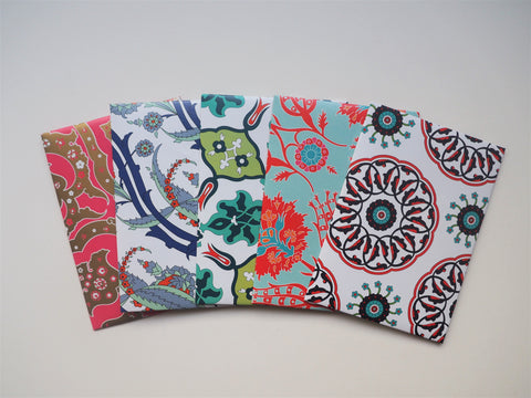 Ornate traditional Turkish patterns with red accents--set of 5 for CNY, Christmas and Eid in wide and horizontal design
