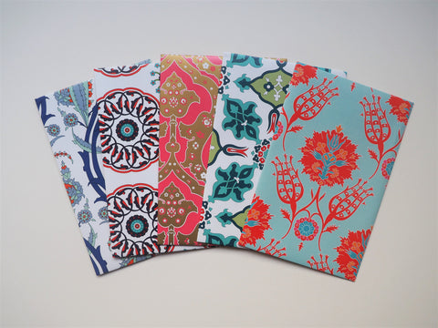 Ornate traditional Turkish patterns with red accents--set of 5 for CNY, Christmas and Eid in wide and horizontal design