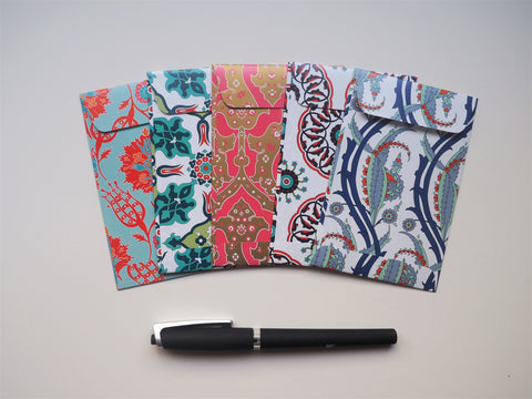 Ornate traditional Turkish patterns with red accents--set of 5 for CNY, Christmas and Eid in wide and horizontal design