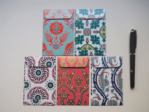 Ornate traditional Turkish patterns with red accents--set of 5 for CNY, Christmas and Eid in wide and horizontal design