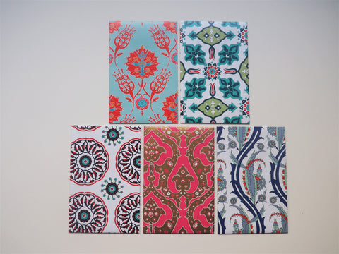 Ornate traditional Turkish patterns with red accents--set of 5 for CNY, Christmas and Eid in wide and horizontal design