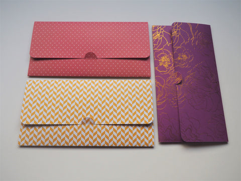 Golden flowers, polka dots and zigzag long money envelopes--set of 3 for CNY, Christmas and birthdays