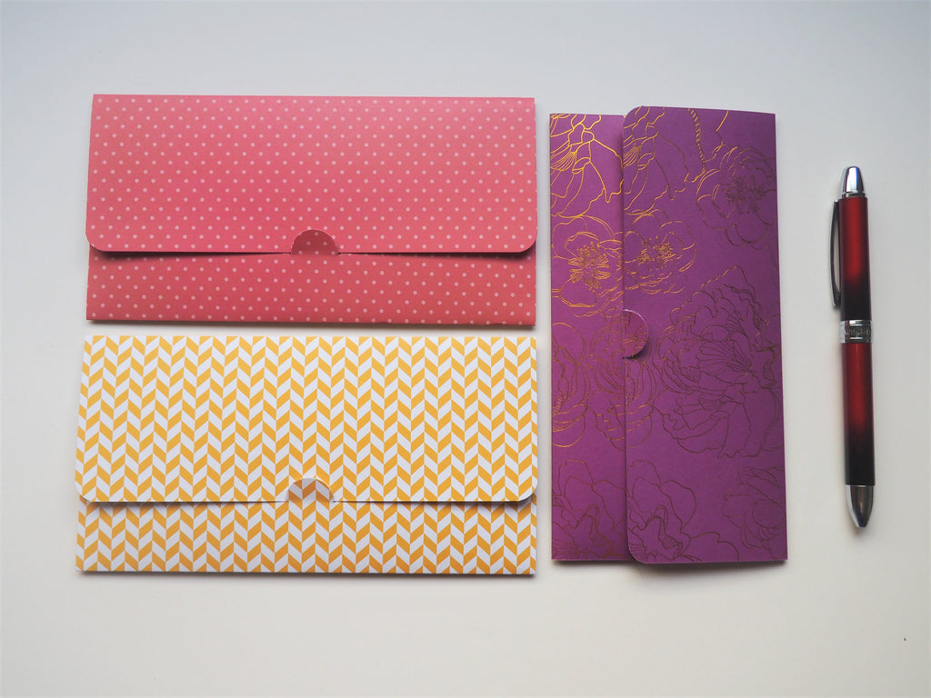 Golden flowers, polka dots and zigzag long money envelopes--set of 3 for CNY, Christmas and birthdays