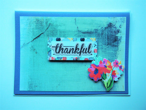 Thankful card in blue with floral bouquet, for work colleagues, for bosses