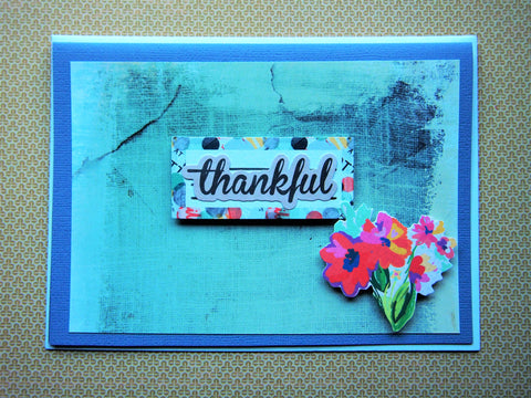 Thankful card in blue with floral bouquet, for work colleagues, for bosses