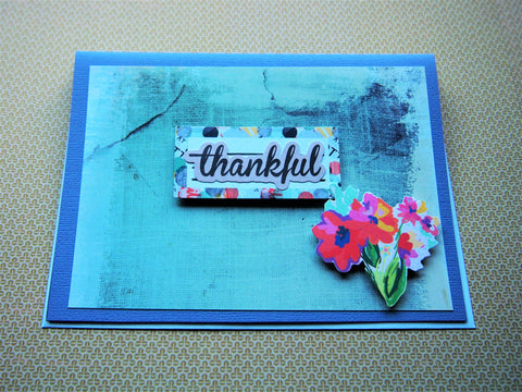 Thankful card in blue with floral bouquet, for work colleagues, for bosses
