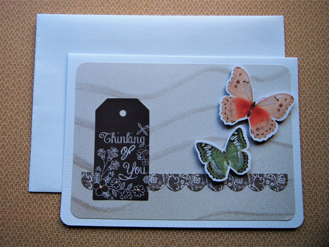 Beige sandy waves Thinking of You card with butterflies--for illness, grief and mourning