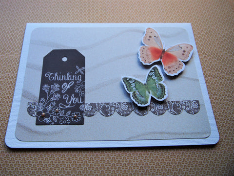 Beige sandy waves Thinking of You card with butterflies--for illness, grief and mourning