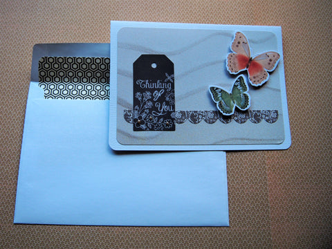 Beige sandy waves Thinking of You card with butterflies--for illness, grief and mourning