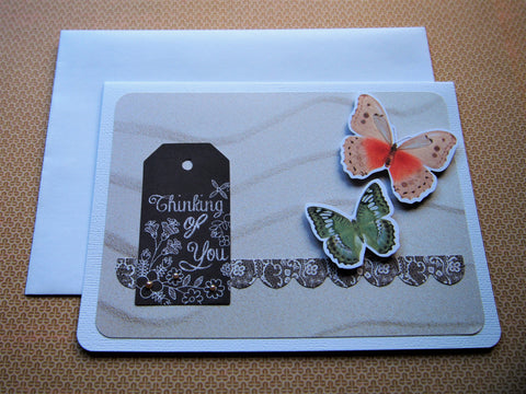 Beige sandy waves Thinking of You card with butterflies--for illness, grief and mourning