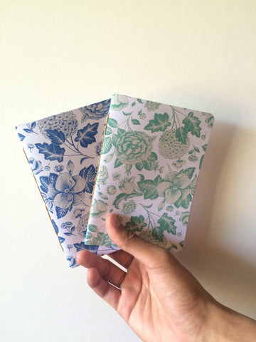 Blue and green botanical journals--covers
